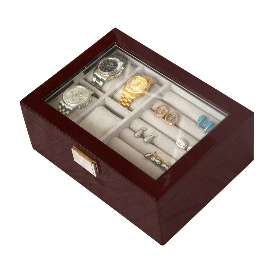 50 Pair Cufflink and Watch Box Double Decker Mahogany