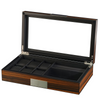 6 Slots Watch Box with Cufflinks and Sunglasses Storage in Ebony Wood