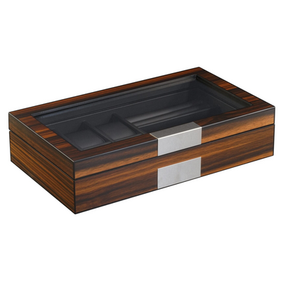 6 Slots Watch Box with Cufflinks and Sunglasses Storage in Ebony Wood