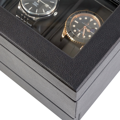 5 Slot Leather Watch Box in Black with Drawers