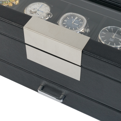 5 Slot Leather Watch Box in Black with Drawers