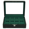 8 Slot Black Wooden Watch Box with Green Interior