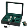 8 Slot Black Wooden Watch Box with Green Interior