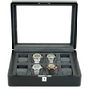 8 Slot Black Wooden Watch Box with Charcoal Interior