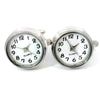 Round White Faced Working Clock Watch Silver Cufflinks