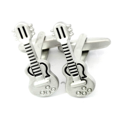 "Rock Out" Silver Black Guitar Cufflinks