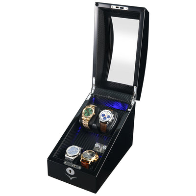 Avoca Watch Winder Box for 2 + 2 Watches in Black