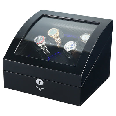 Avoca Watch Winder Box 4 + 4 Watches in Black - Carbon Fibre Interior