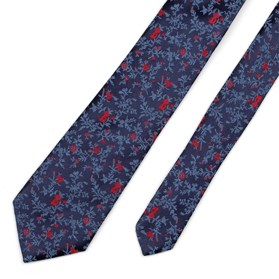 Navy/ Red Small Floral Tie