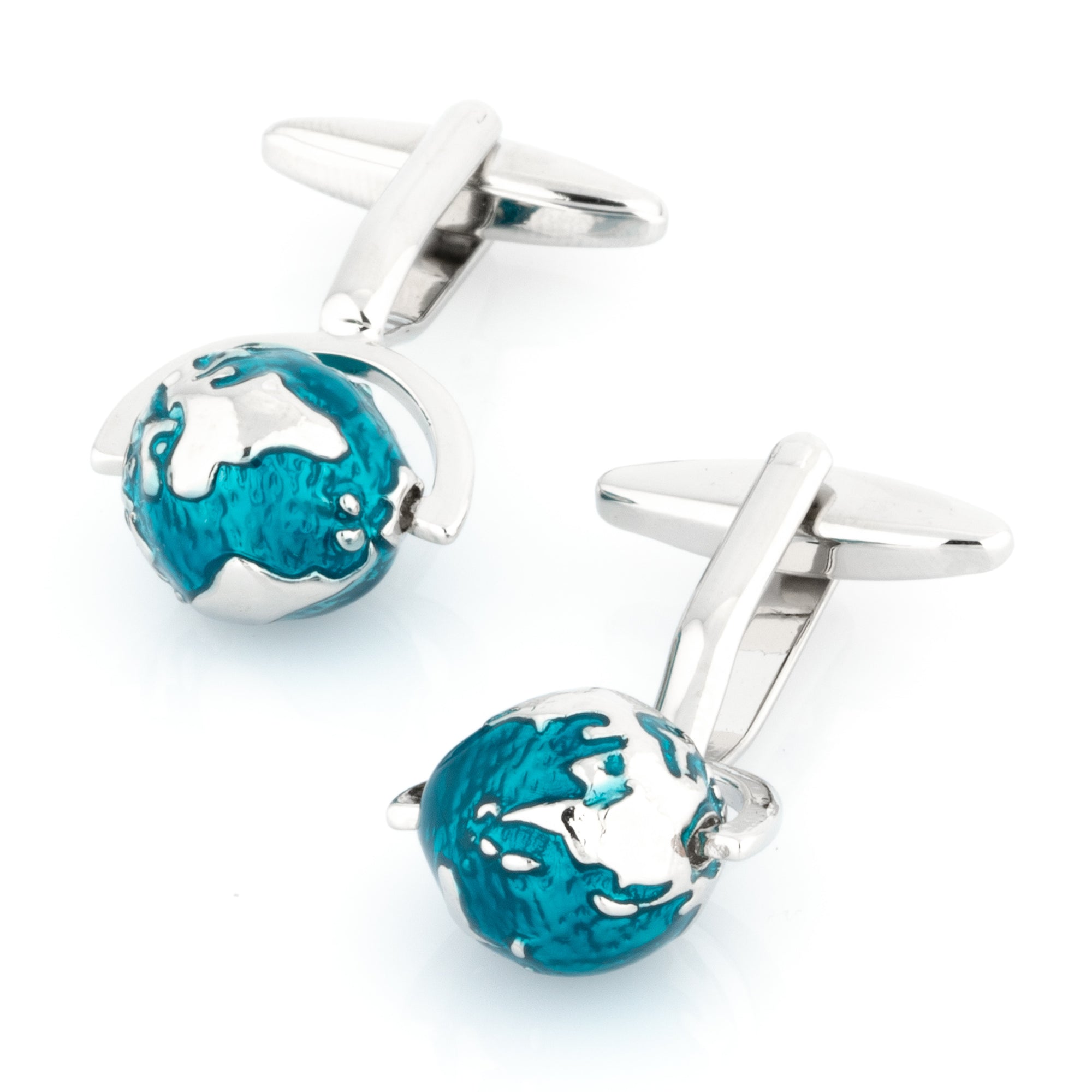 Spinning store Blue and Silver World Globe Cufflinks