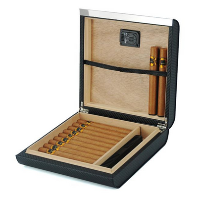 20 CT Black Cigar Humidor Carbon Fiber Case for Cigars