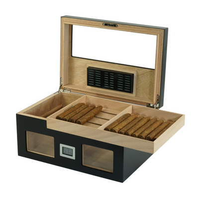 100 CT Black Wooden Cigar Humidor Box with Digital Hygrometer