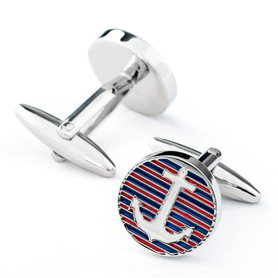 Red and Blue Stripes Anchor Cufflinks