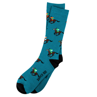 At the Races Horse & Jockey Bamboo Socks by Dapper Roo, Teal, Black, Socks, SK2017, Men's Socks, Socks for Men, Clinks Australia