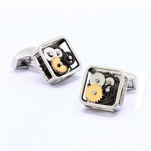 Steampunk Square Gunmetal Open Face Clock sold Gears Cufflinks